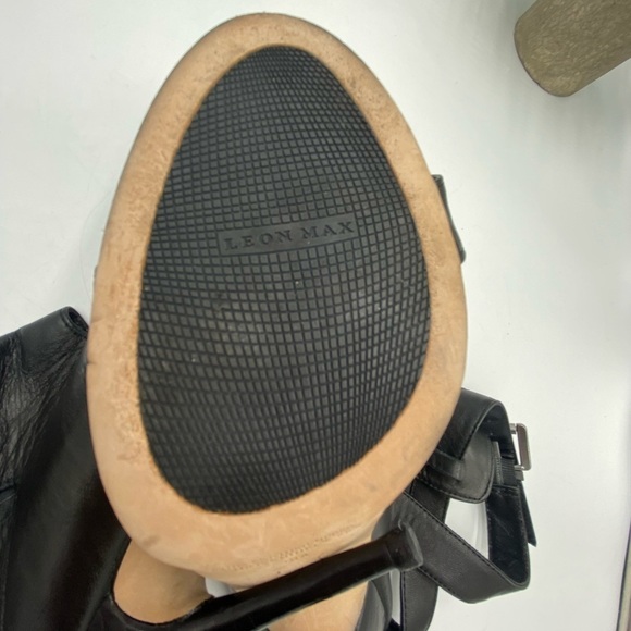 Leon Max Black Palor All Leather Open Toe Heels Wrap Ankle Sz 8M - Picture 15 of 16